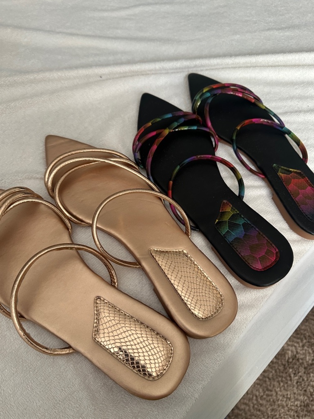 Metallic Gold Strappy Pointed Toe Slide Sandals - Women